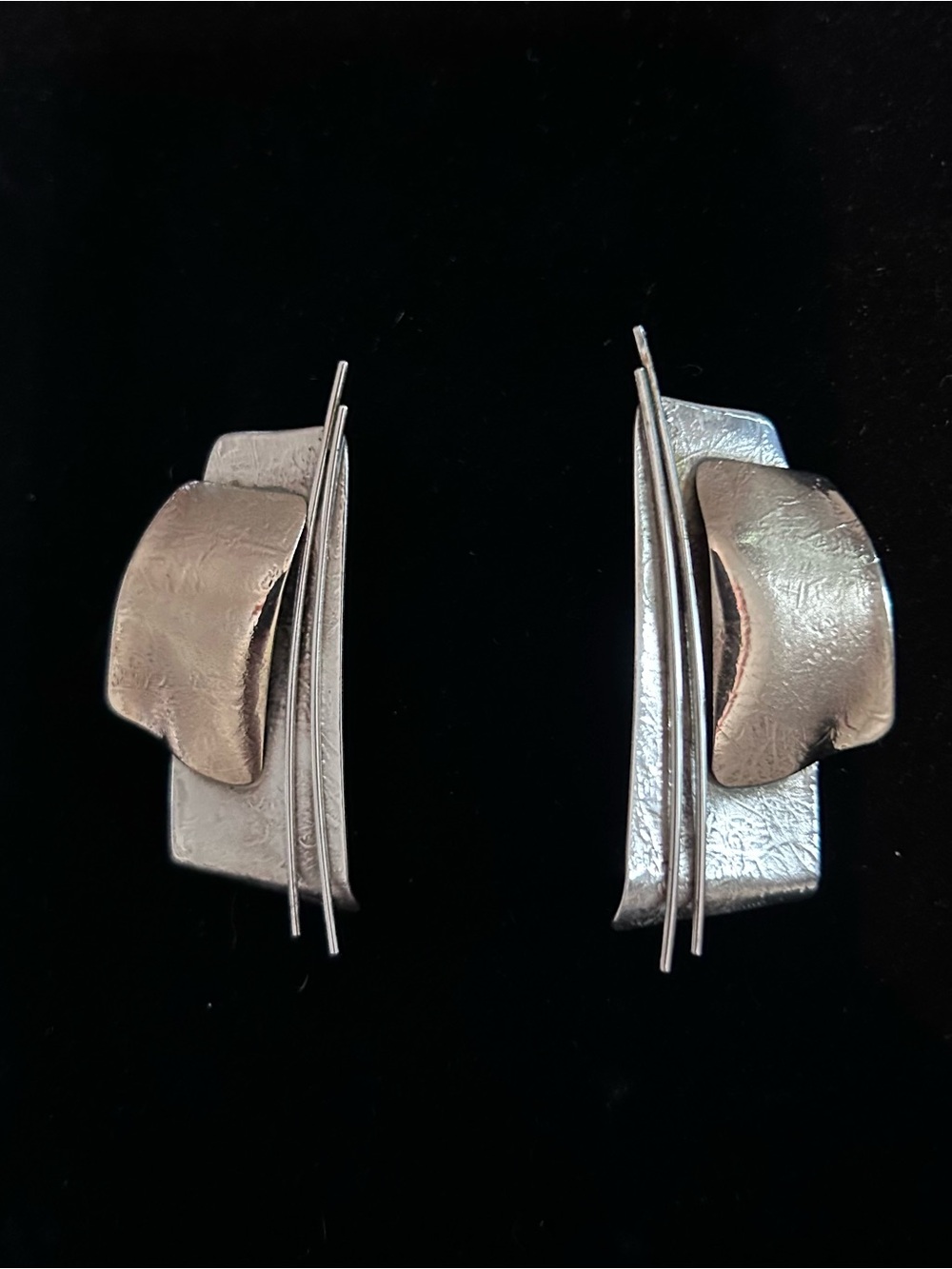 Sterling Silver and 14k Gold Modern Wave Earrings by Ed Levin